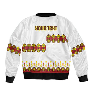 Ethiopian Enkutatash Personalized Sleeve Zip Bomber Jacket Traditional Habesha Glass D'va Necklace Inspired
