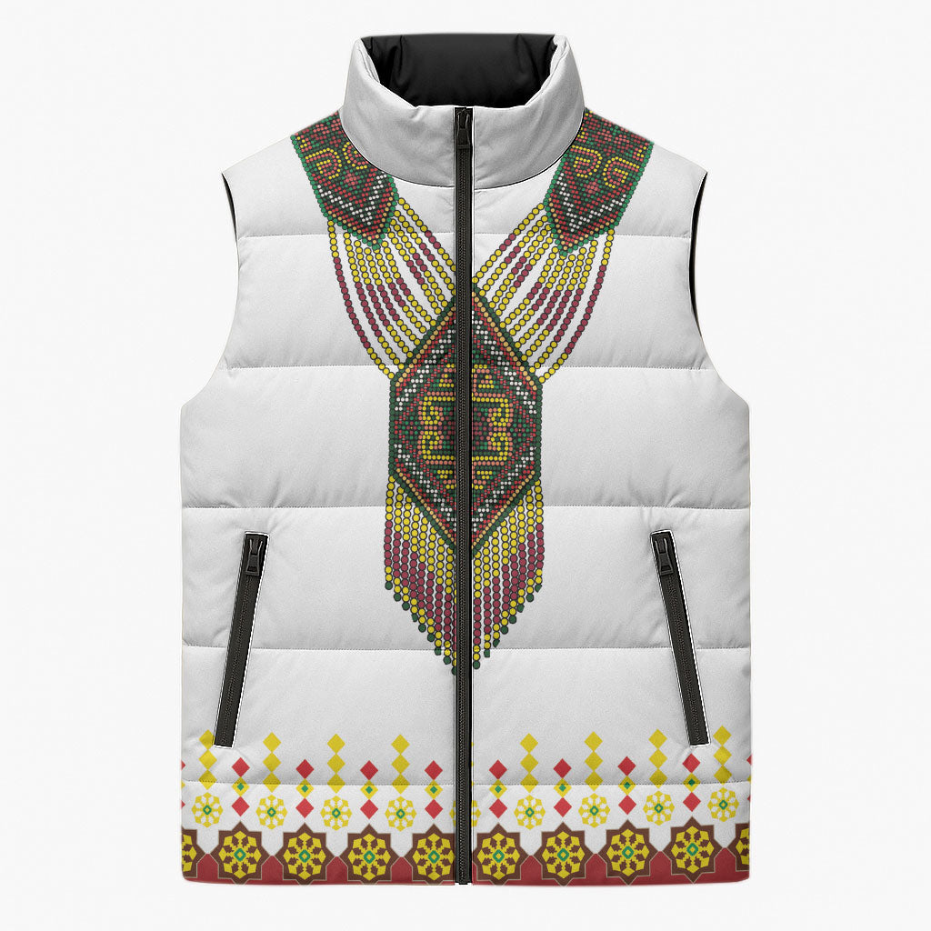 Ethiopian Enkutatash Personalized Sleeveless Puffer Jacket Traditional Habesha Glass D'va Necklace Inspired