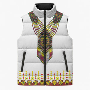 Ethiopian Enkutatash Personalized Sleeveless Puffer Jacket Traditional Habesha Glass D'va Necklace Inspired