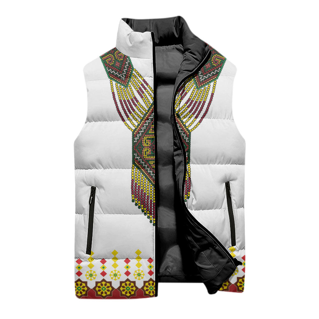 Ethiopian Enkutatash Personalized Sleeveless Puffer Jacket Traditional Habesha Glass D'va Necklace Inspired
