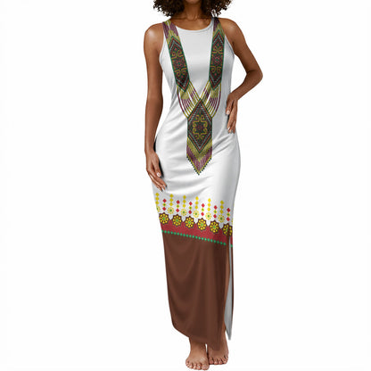 Ethiopian Enkutatash Personalized Tank Maxi Dress Traditional Habesha Glass D'va Necklace Inspired