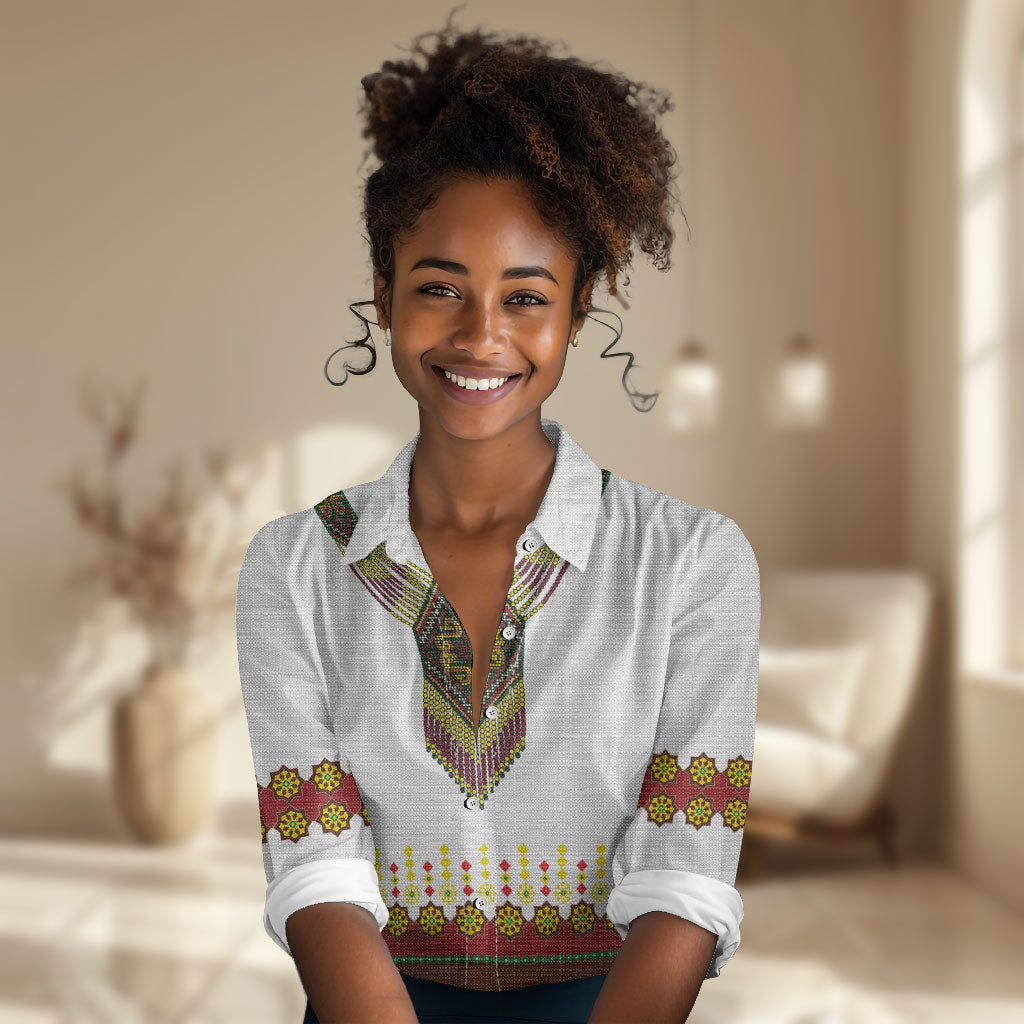 Ethiopian Enkutatash Personalized Women Casual Shirt Traditional Habesha Glass D'va Necklace Inspired