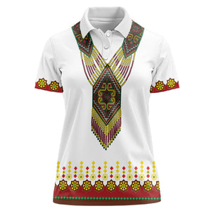Ethiopian Enkutatash Personalized Women Polo Shirt Traditional Habesha Glass D'va Necklace Inspired