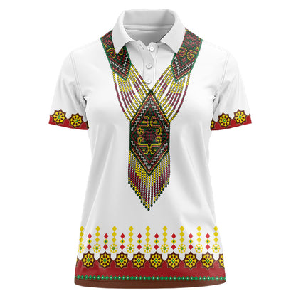 Ethiopian Enkutatash Personalized Women Polo Shirt Traditional Habesha Glass D'va Necklace Inspired