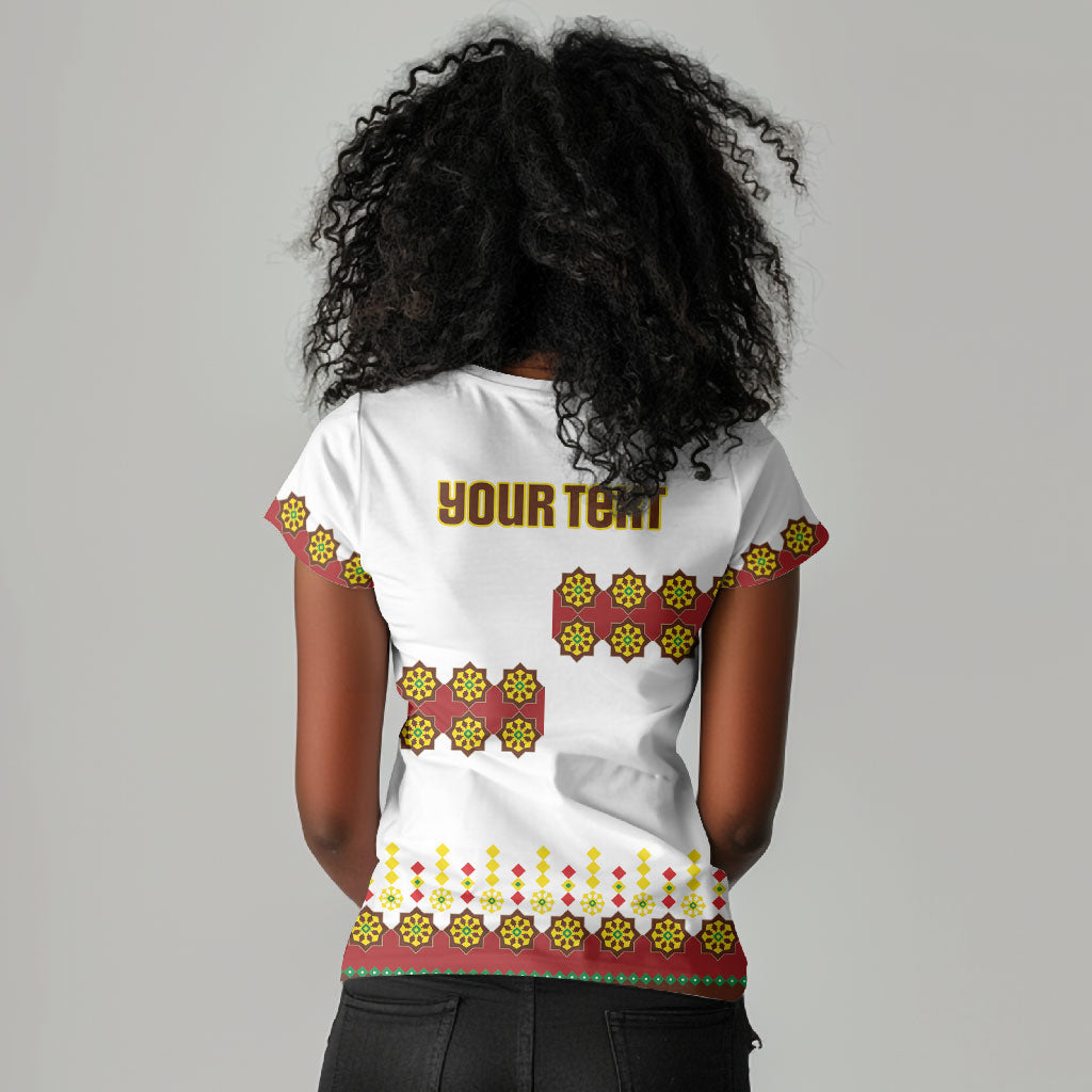 Ethiopian Enkutatash Personalized Women V-Neck T-Shirt Traditional Habesha Glass D'va Necklace Inspired