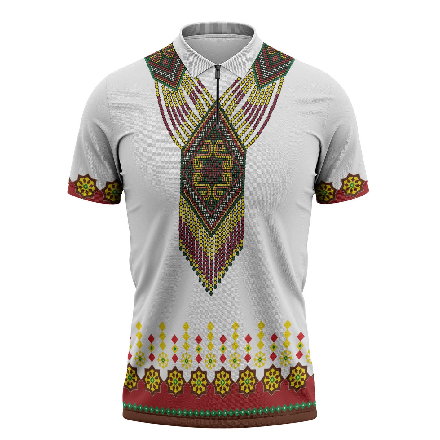 Ethiopian Enkutatash Personalized Zipper Polo Shirt Traditional Habesha Glass D'va Necklace Inspired