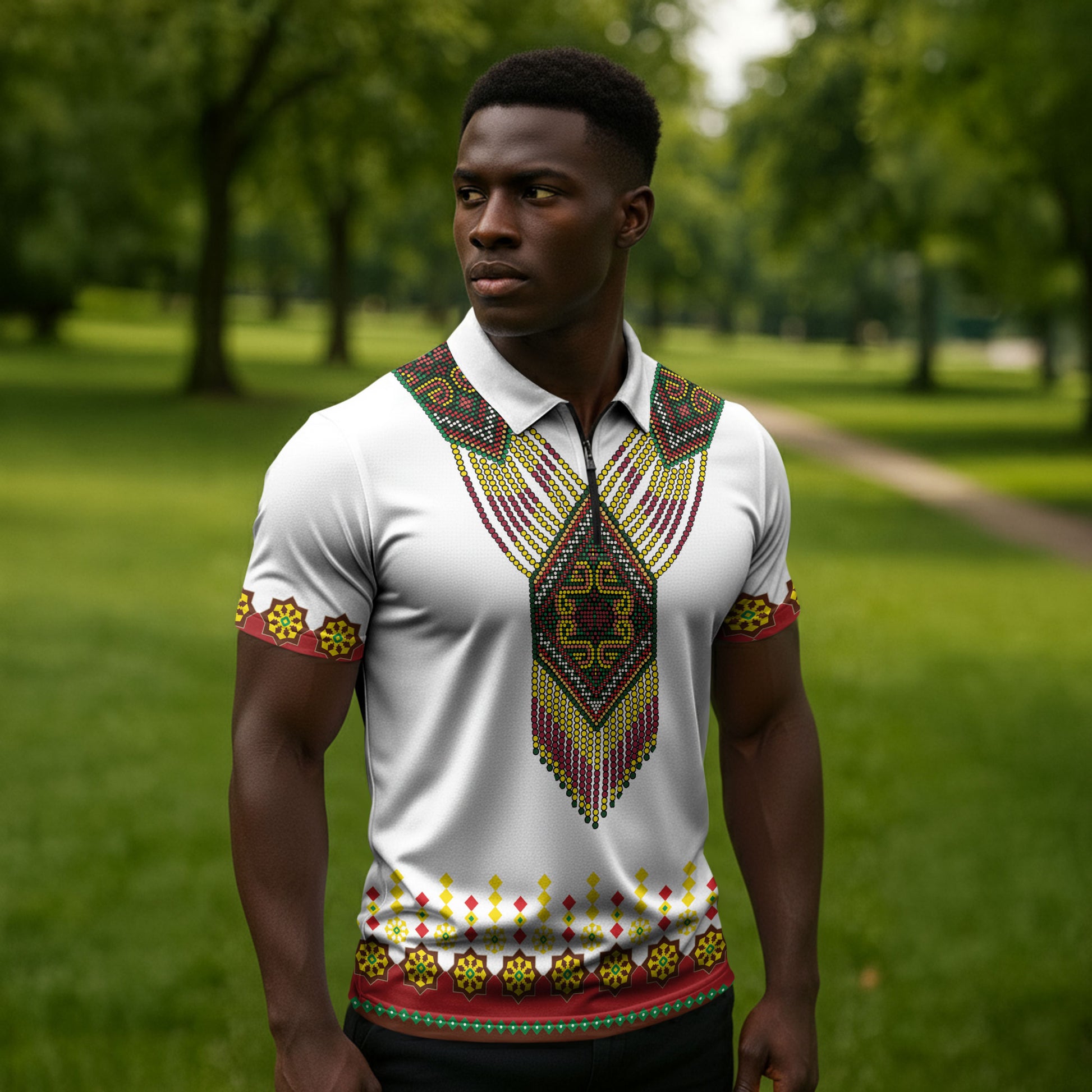 Ethiopian Enkutatash Personalized Zipper Polo Shirt Traditional Habesha Glass D'va Necklace Inspired