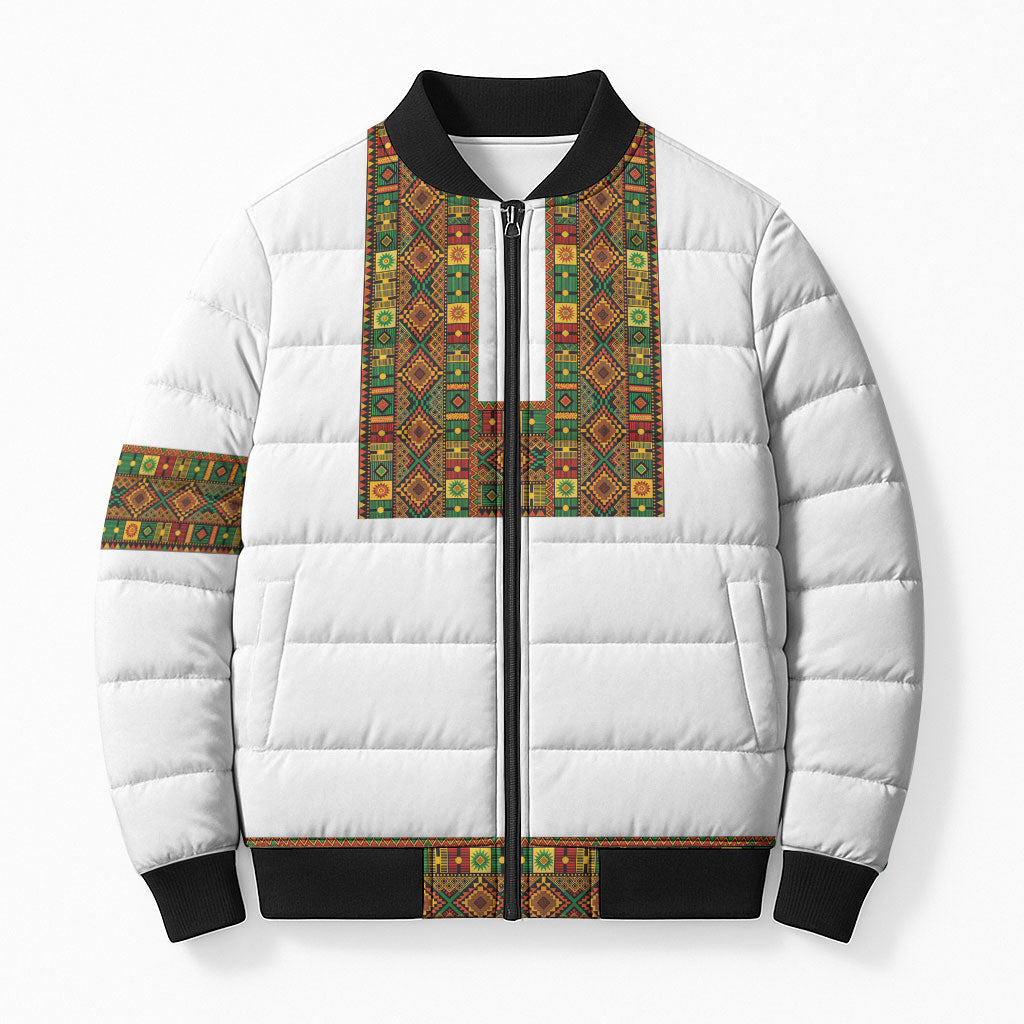 Ethiopian Enkutatash Personalized Bomber Puffer Jacket Traditional Habesha Pattern
