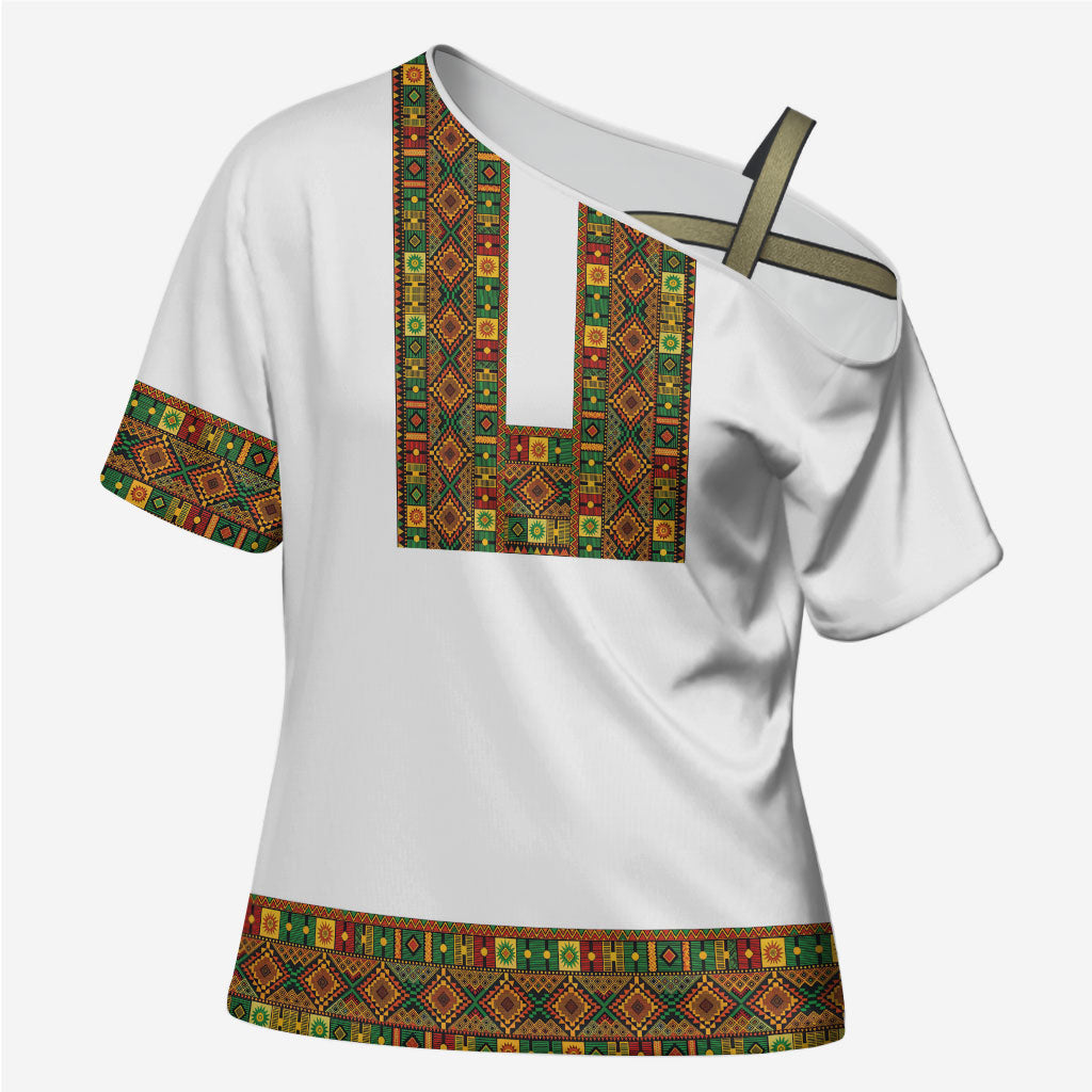 Ethiopian Enkutatash Personalized Cross Shoulder Shirt Traditional Habesha Pattern