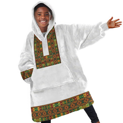 Ethiopian Enkutatash Personalized Kid Wearable Blanket Hoodie Traditional Habesha Pattern