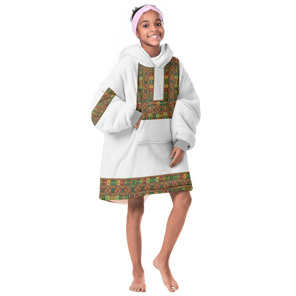 Ethiopian Enkutatash Personalized Kid Wearable Blanket Hoodie Traditional Habesha Pattern
