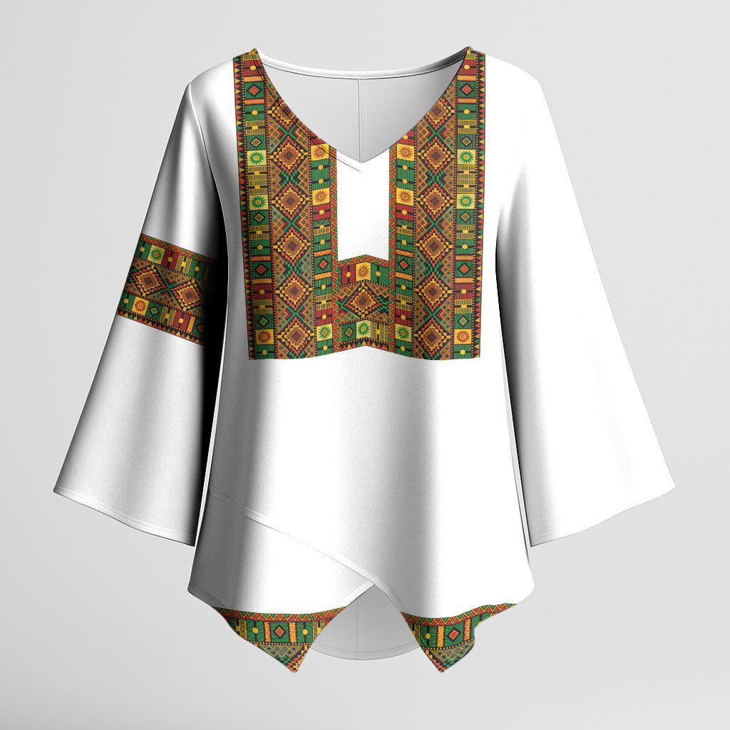 Ethiopian Enkutatash Personalized Kimono Sleeve Blouse Traditional Habesha Pattern