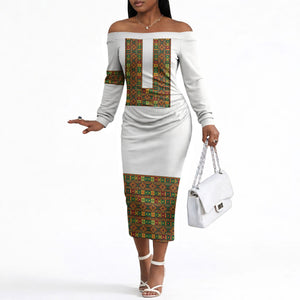 Ethiopian Enkutatash Personalized Off The Shoulder Long Sleeve Dress Traditional Habesha Pattern