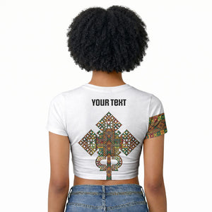 Ethiopian Enkutatash Personalized Raglan Cropped T shirt Traditional Habesha Pattern