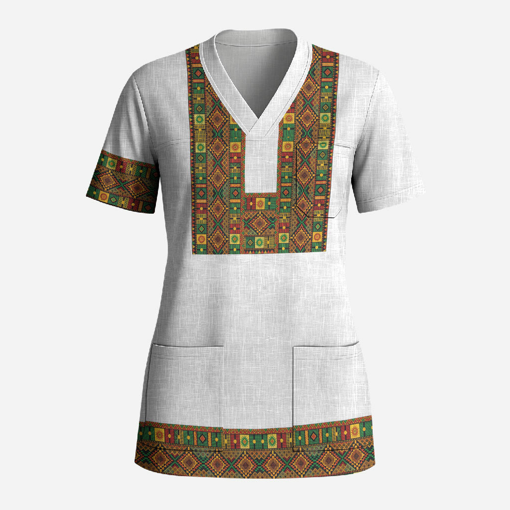 Ethiopian Enkutatash Personalized Scrub Top Traditional Habesha Pattern