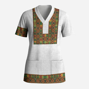 Ethiopian Enkutatash Personalized Scrub Top Traditional Habesha Pattern