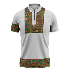 Ethiopian Enkutatash Personalized Zipper Polo Shirt Traditional Habesha Pattern