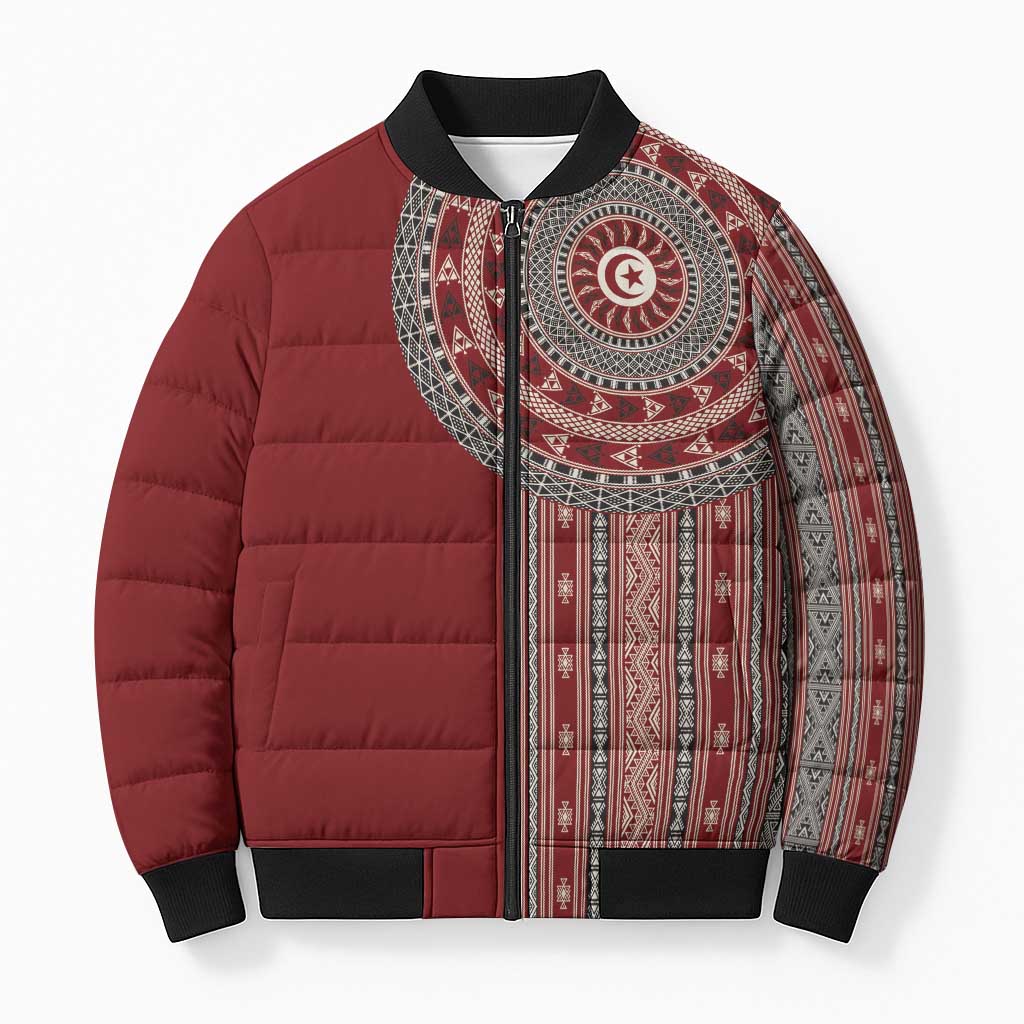 Tunisia Bakhnug Motif Bomber Puffer Jacket Traditional Tunisian Embroidery Inspired - African Pride