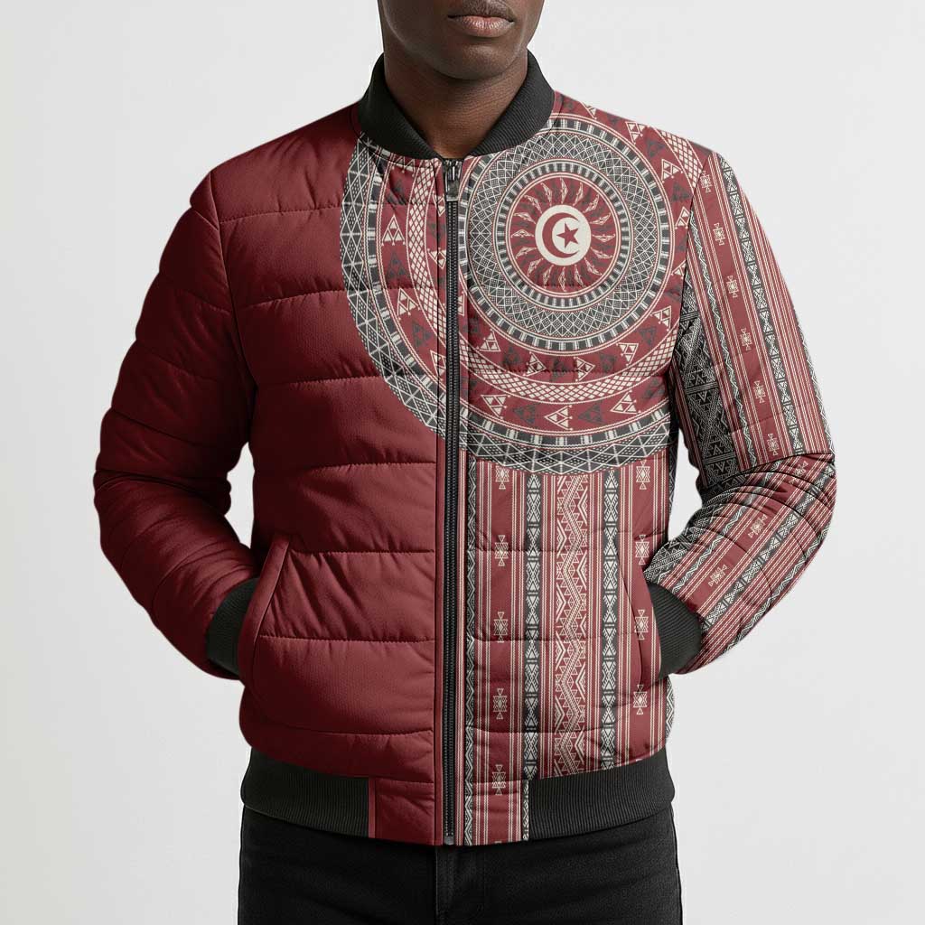 Tunisia Bakhnug Motif Bomber Puffer Jacket Traditional Tunisian Embroidery Inspired - African Pride