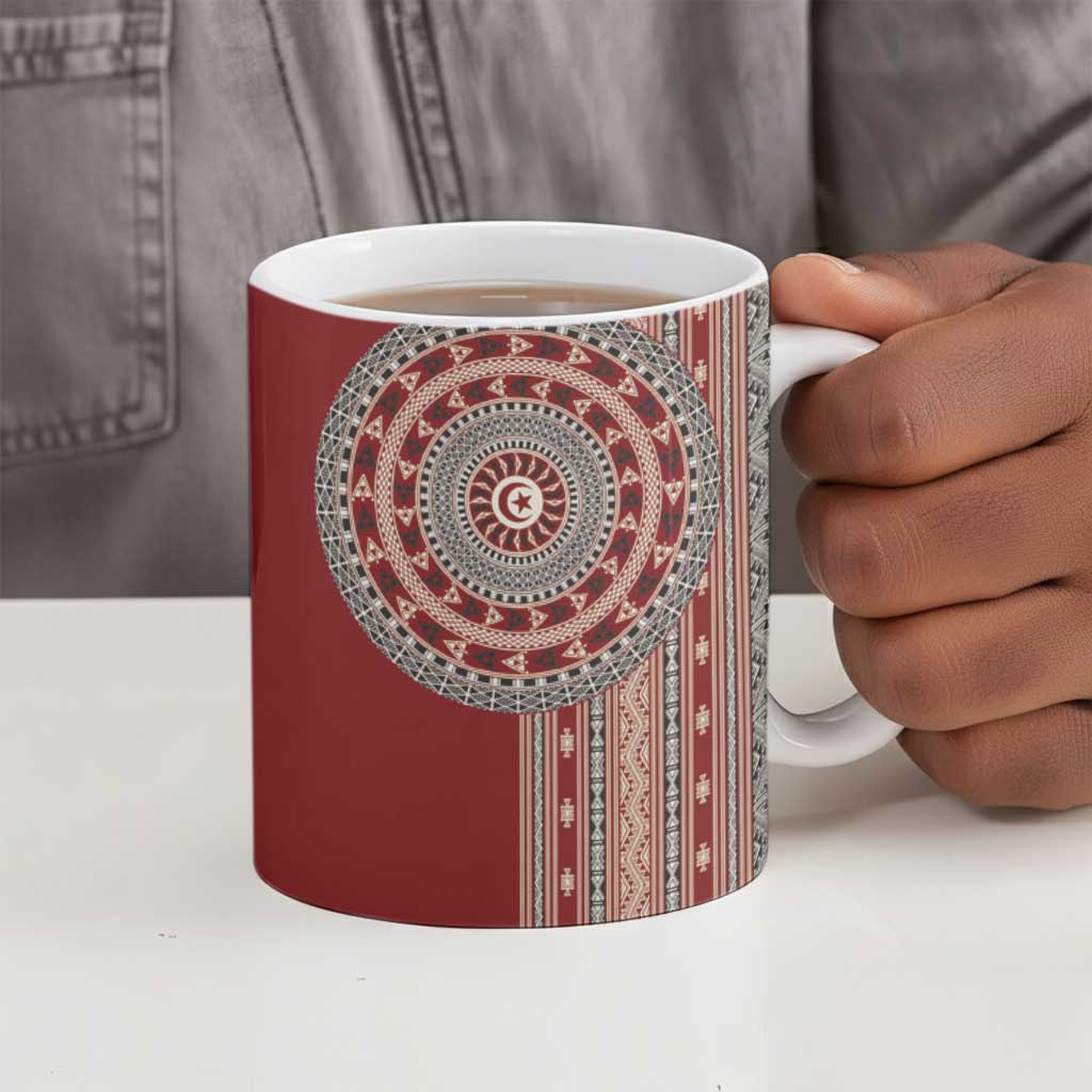 Tunisia Bakhnug Motif Ceramic Mug Traditional Tunisian Embroidery Inspired - African Pride