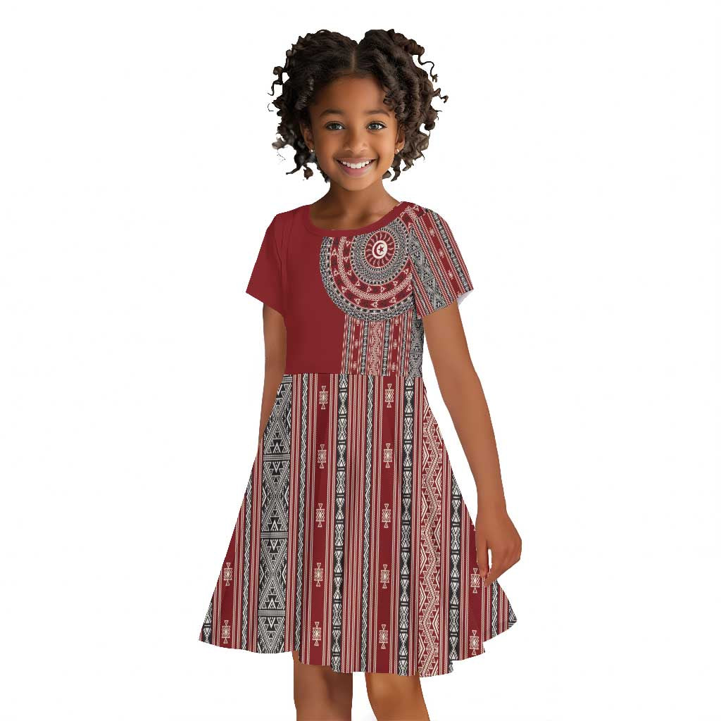 Tunisia Bakhnug Motif Kid Short Sleeve Dress Traditional Tunisian Embroidery Inspired LT9