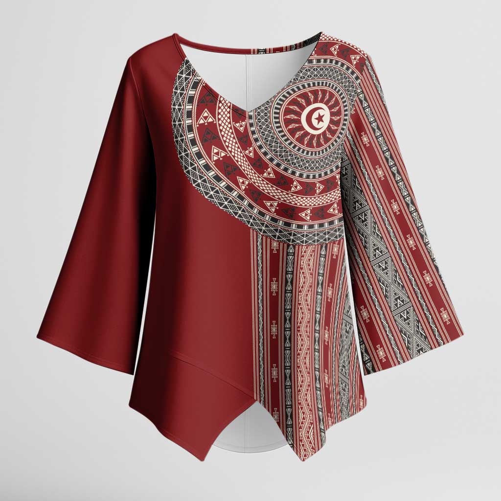 Tunisia Bakhnug Motif Kimono Sleeve Blouse Traditional Tunisian Embroidery Inspired - African Pride