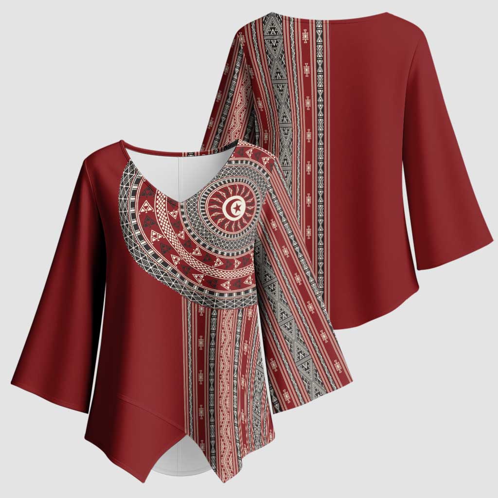 Tunisia Bakhnug Motif Kimono Sleeve Blouse Traditional Tunisian Embroidery Inspired - African Pride