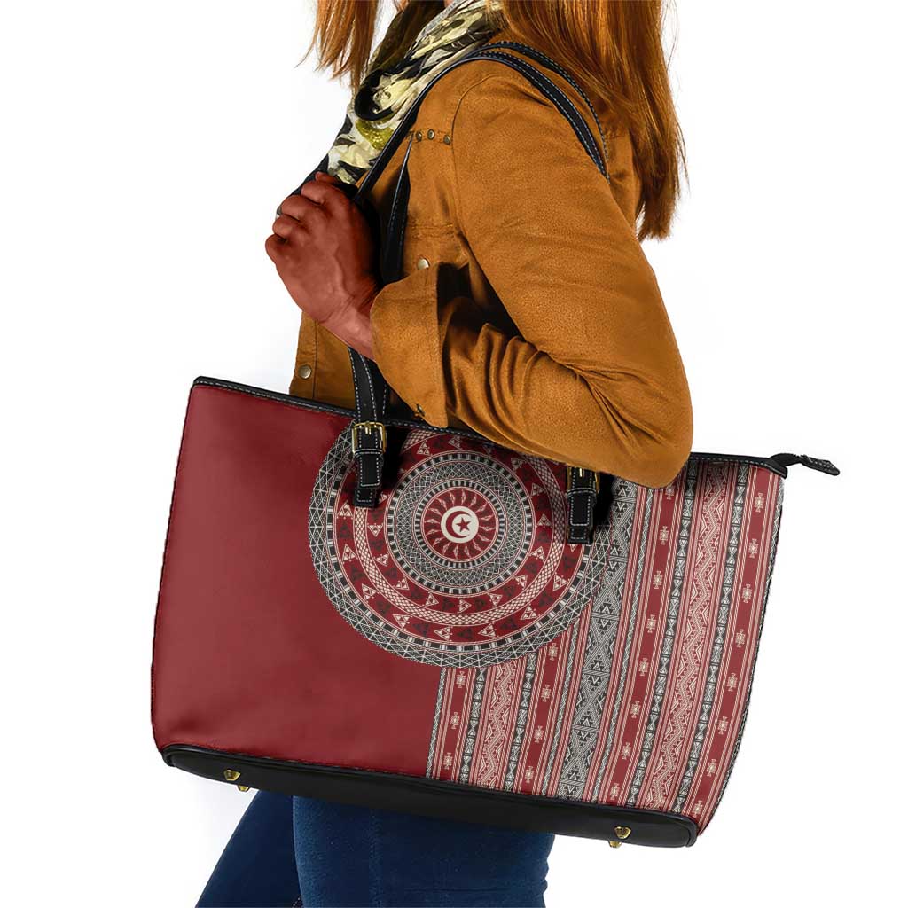 Tunisia Bakhnug Motif Leather Tote Bag Traditional Tunisian Embroidery Inspired - African Pride