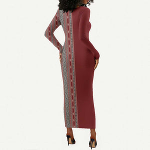 Tunisia Bakhnug Motif Long Sleeve Bodycon Dress Traditional Tunisian Embroidery Inspired - African Pride