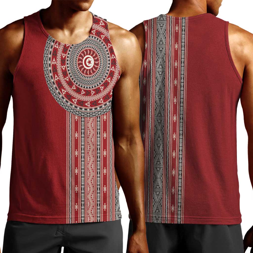 Tunisia Bakhnug Motif Men Tank Top Traditional Tunisian Embroidery Inspired - African Pride