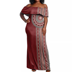 Tunisia Bakhnug Motif Off Shoulder Maxi Dress Traditional Tunisian Embroidery Inspired - African Pride