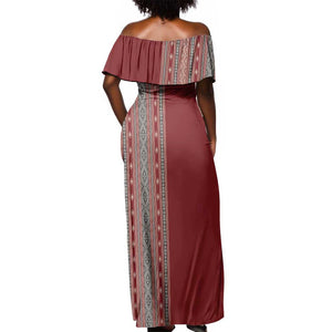 Tunisia Bakhnug Motif Off Shoulder Maxi Dress Traditional Tunisian Embroidery Inspired - African Pride