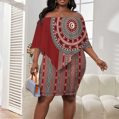 Tunisia Bakhnug Motif Off Shoulder Short Dress Traditional Tunisian Embroidery Inspired - African Pride