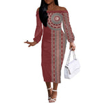 Tunisia Bakhnug Motif Off The Shoulder Long Sleeve Dress Traditional Tunisian Embroidery Inspired - African Pride