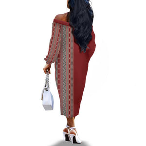 Tunisia Bakhnug Motif Off The Shoulder Long Sleeve Dress Traditional Tunisian Embroidery Inspired - African Pride