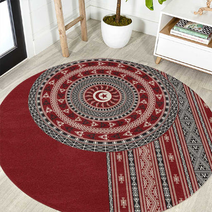 Tunisia Bakhnug Motif Round Carpet Traditional Tunisian Embroidery Inspired - African Pride