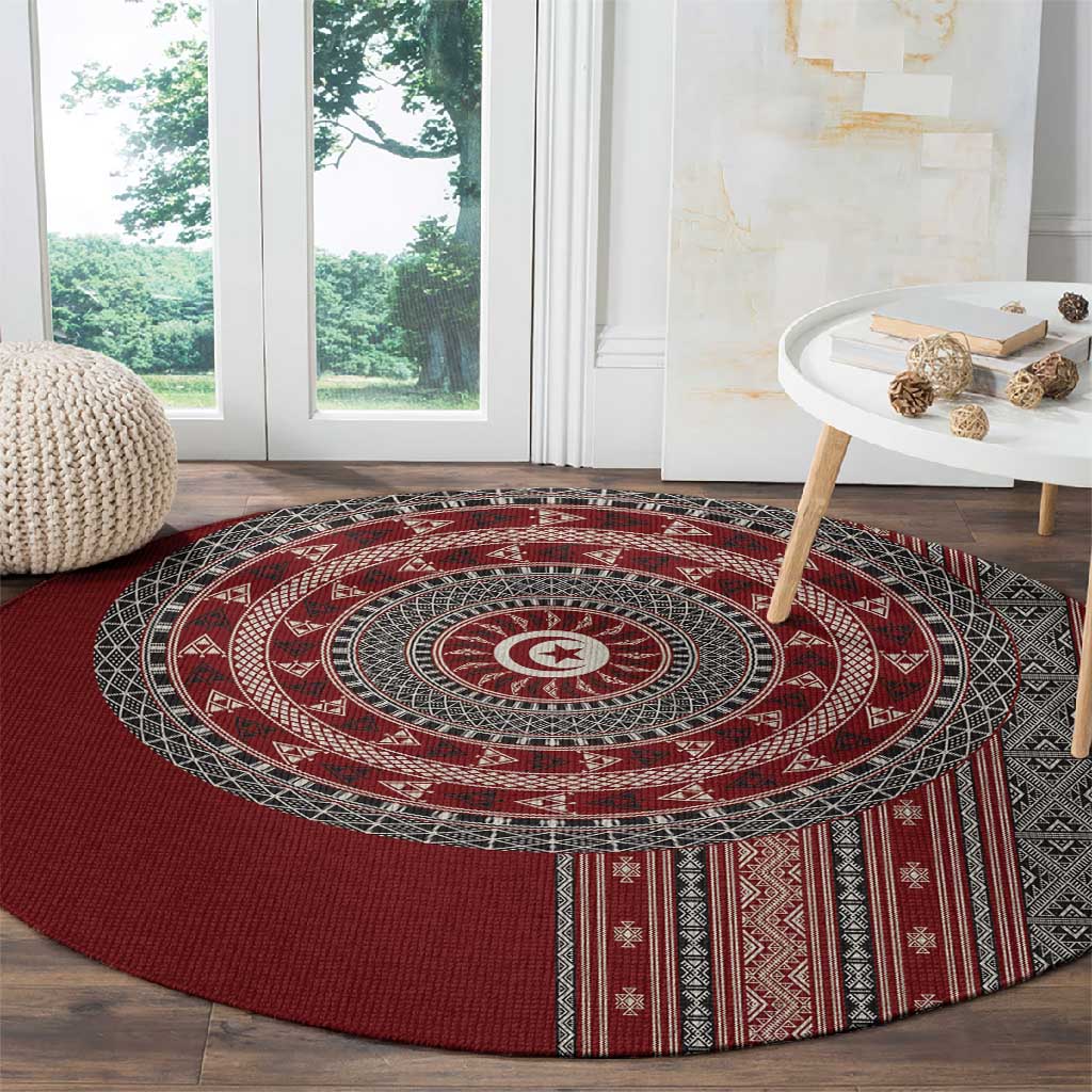 Tunisia Bakhnug Motif Round Carpet Traditional Tunisian Embroidery Inspired - African Pride