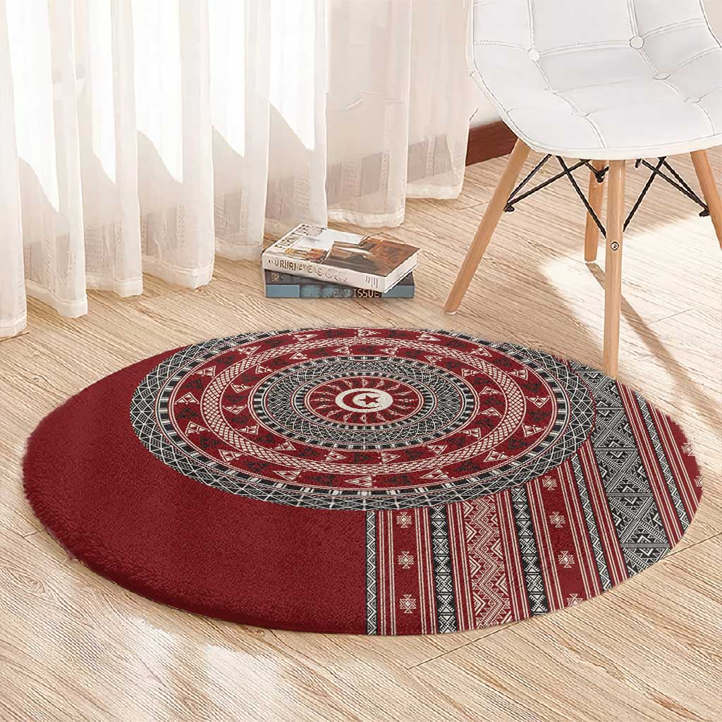 Tunisia Bakhnug Motif Round Carpet Traditional Tunisian Embroidery Inspired - African Pride