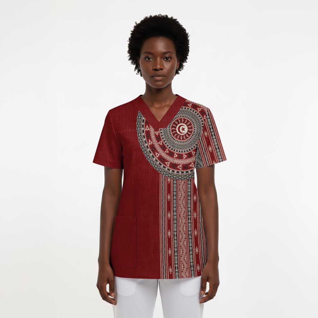 Tunisia Bakhnug Motif Scrub Top Traditional Tunisian Embroidery Inspired - African Pride