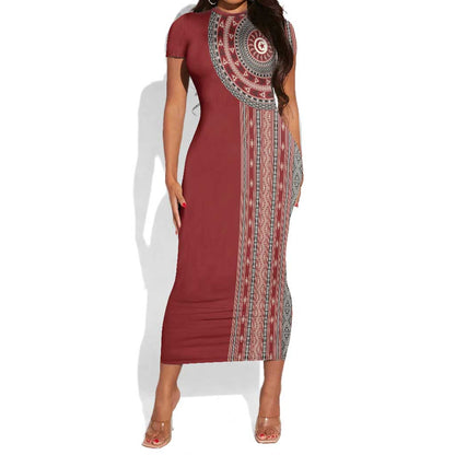 Tunisia Bakhnug Motif Short Sleeve Bodycon Dress Traditional Tunisian Embroidery Inspired LT9