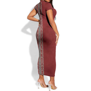 Tunisia Bakhnug Motif Short Sleeve Bodycon Dress Traditional Tunisian Embroidery Inspired LT9