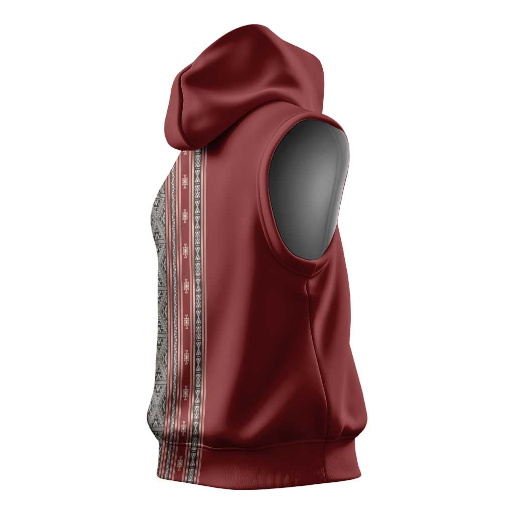 Tunisia Bakhnug Motif Sleeveless Hoodie Traditional Tunisian Embroidery Inspired - African Pride