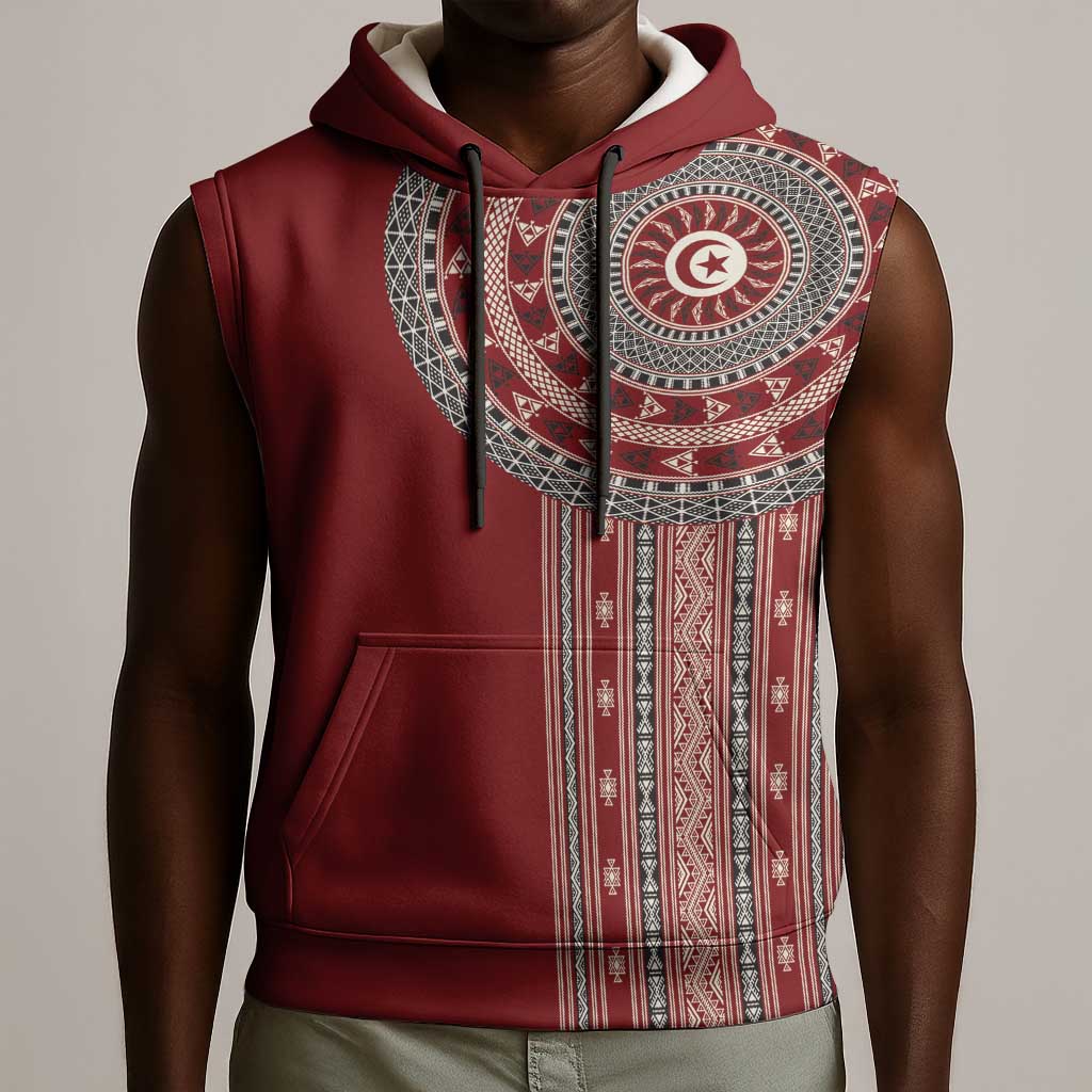 Tunisia Bakhnug Motif Sleeveless Hoodie Traditional Tunisian Embroidery Inspired - African Pride