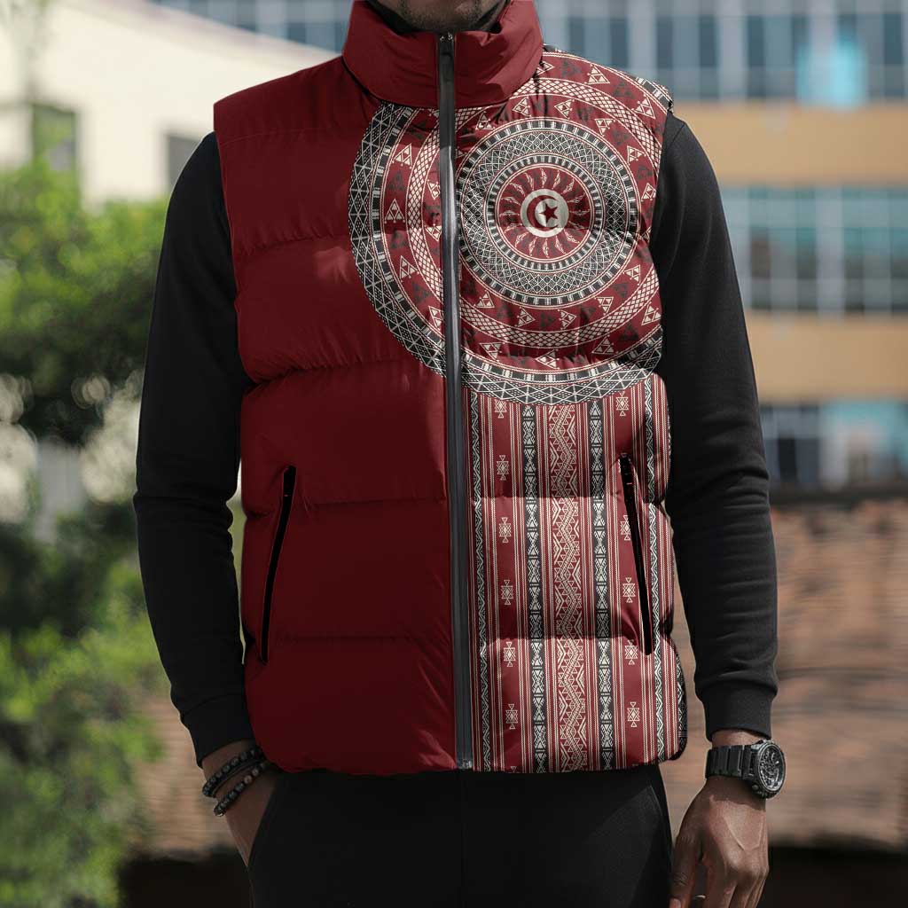 Tunisia Bakhnug Motif Sleeveless Puffer Jacket Traditional Tunisian Embroidery Inspired - African Pride