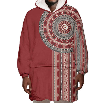 Tunisia Bakhnug Motif Wearable Blanket Hoodie Traditional Tunisian Embroidery Inspired - African Pride
