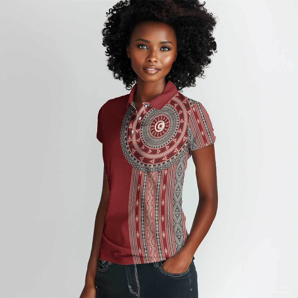 Tunisia Bakhnug Motif Women Polo Shirt Traditional Tunisian Embroidery Inspired LT9
