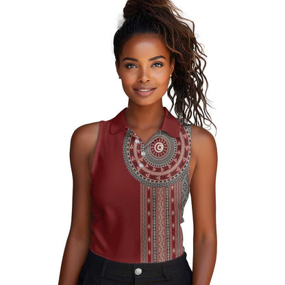 Tunisia Bakhnug Motif Women Sleeveless Polo Shirt Traditional Tunisian Embroidery Inspired - African Pride