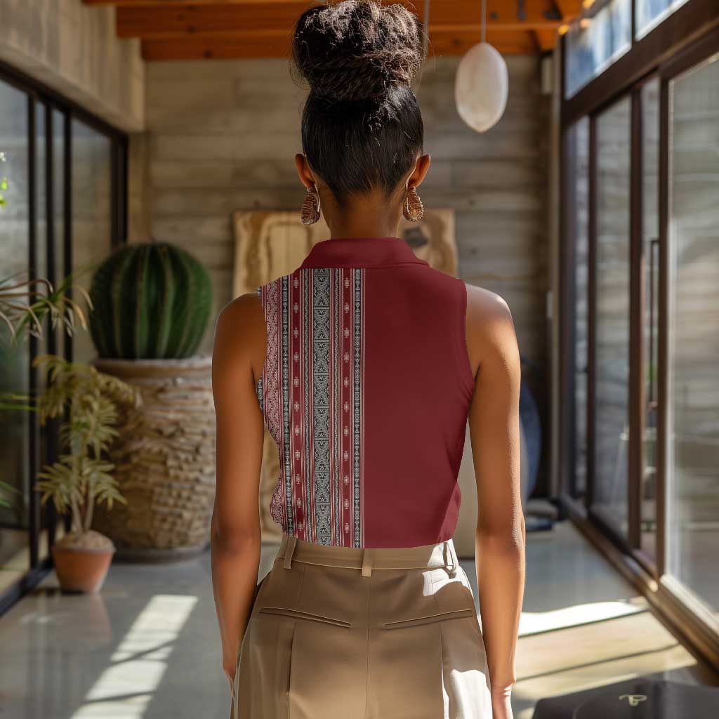 Tunisia Bakhnug Motif Women Sleeveless Polo Shirt Traditional Tunisian Embroidery Inspired - African Pride