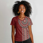 Tunisia Bakhnug Motif Women V-Neck T-Shirt Traditional Tunisian Embroidery Inspired LT9