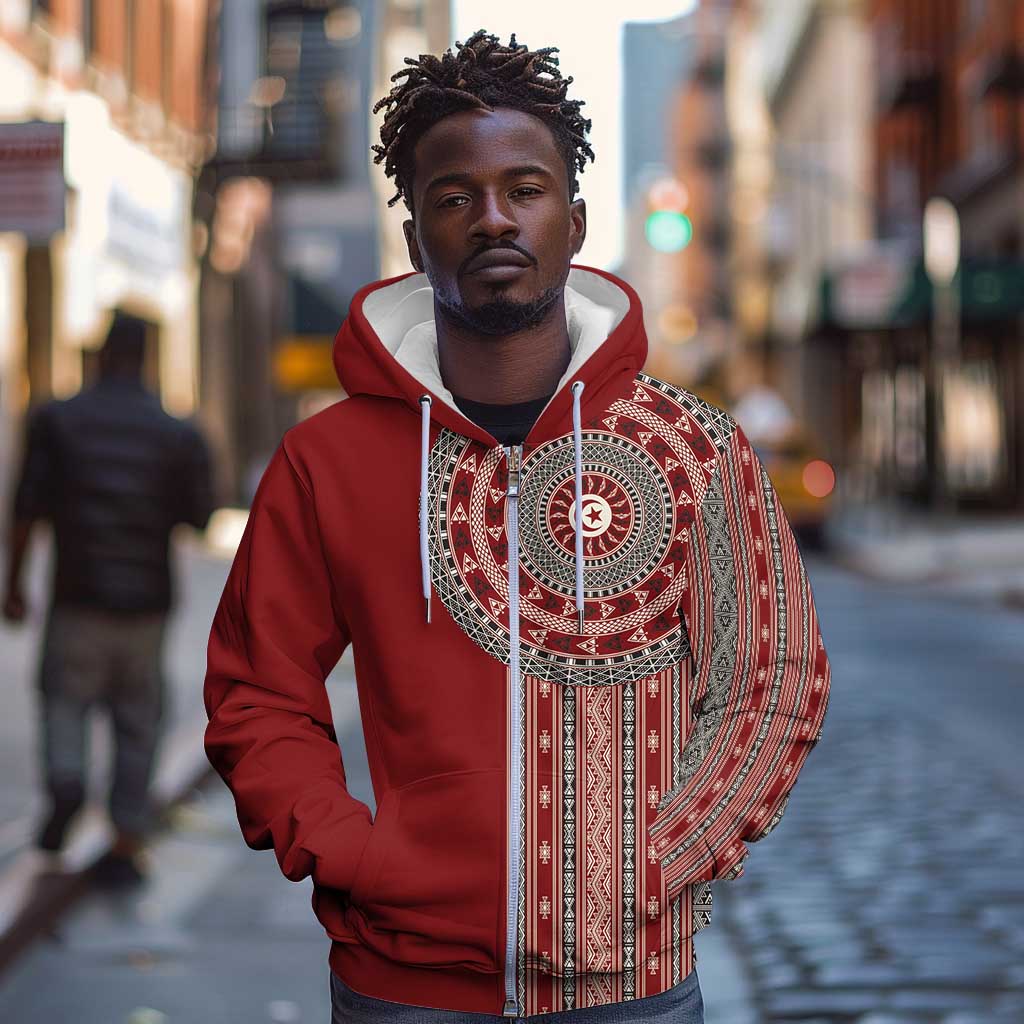 Tunisia Bakhnug Motif Zip Hoodie Traditional Tunisian Embroidery Inspired - African Pride